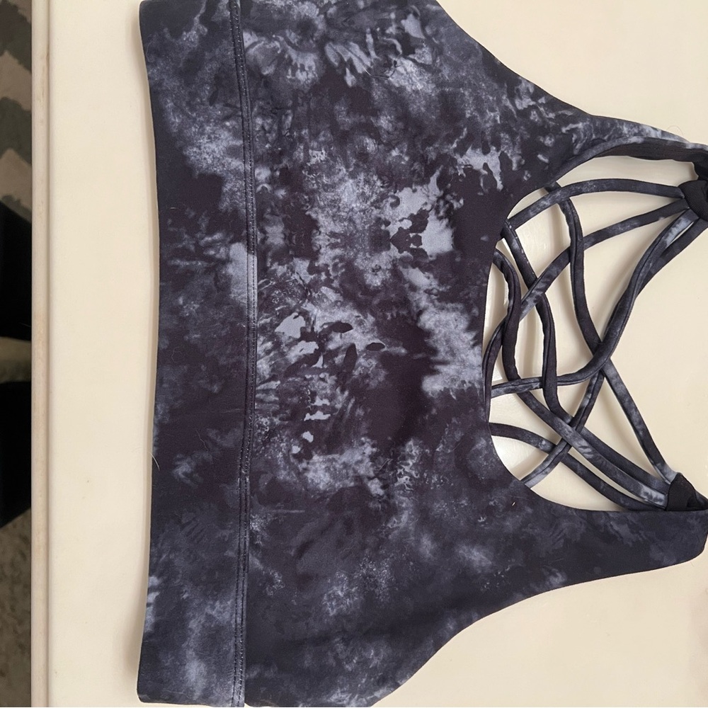 Strappy Black Tie-Dye Sports Bra
